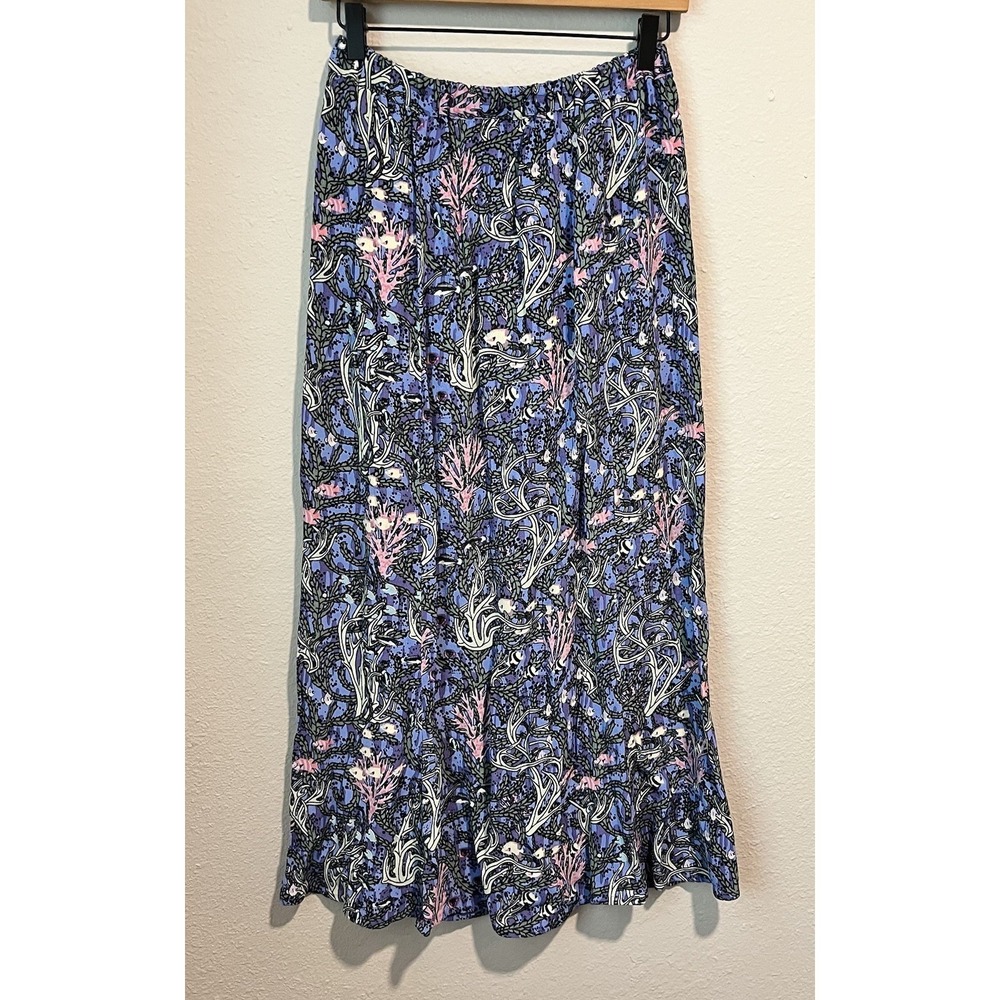 Flax by Jeanne Engelhart Women's Maxi Skirt Size Small Coral Fish Print Rayon